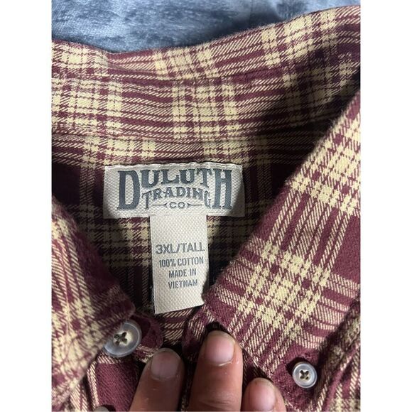 Duluth trading company men’s plaid burgundy flannel size XXL Tall - Picture 3 of 7